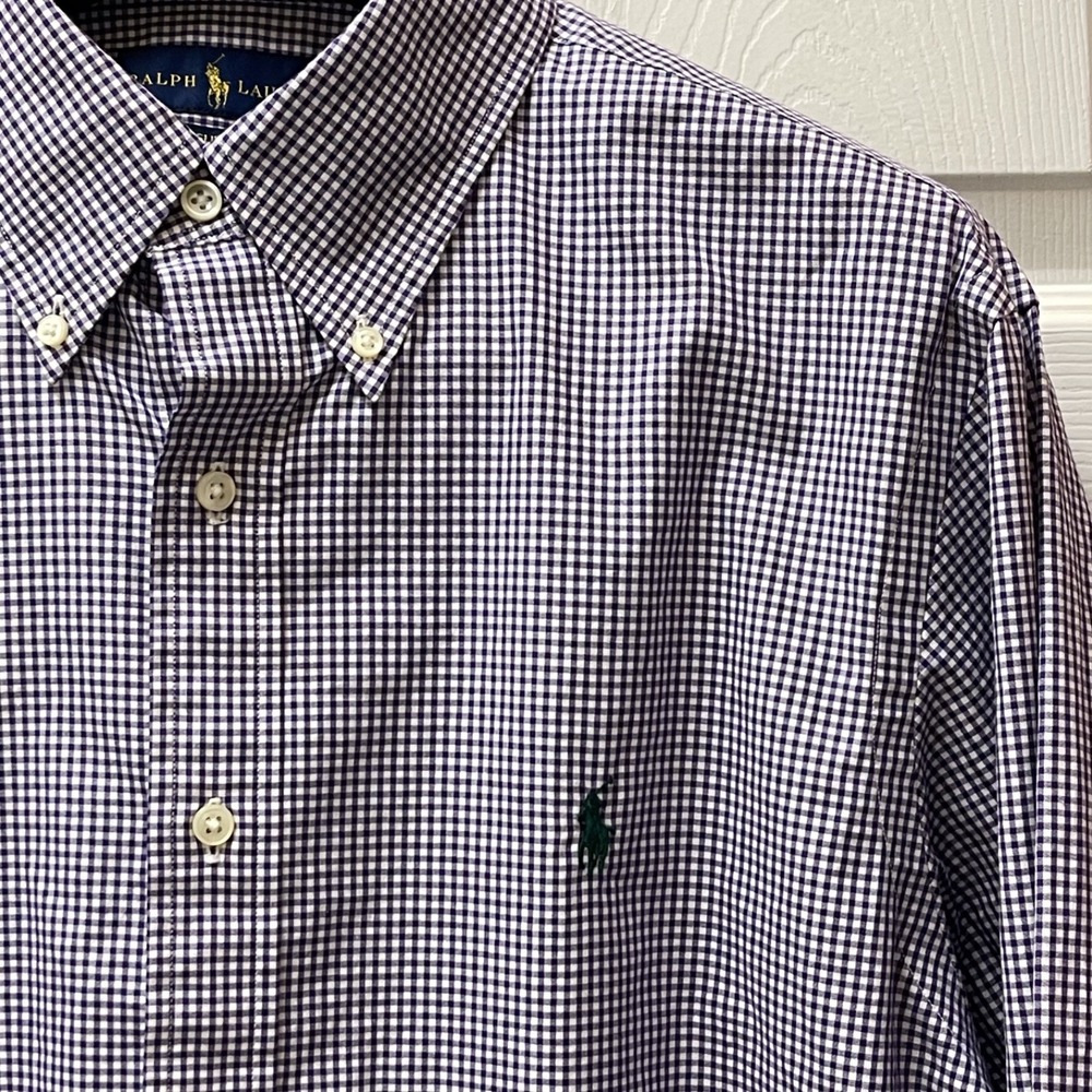 Polo Ralph Lauren Shirt Men's 16.5 32/33 Purple Gingham Check Slim Button Down
